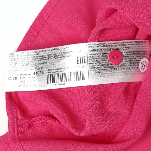 *** SOLD *** Mango Fru Fushia Chiffon Blouse Barbiecore Ruffled High Neck NWT XS - Picture 7 of 10